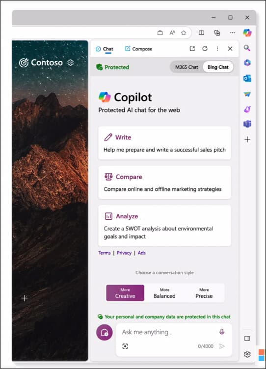 Microsoft Copilot context-aware sidebar with dynamic action chips