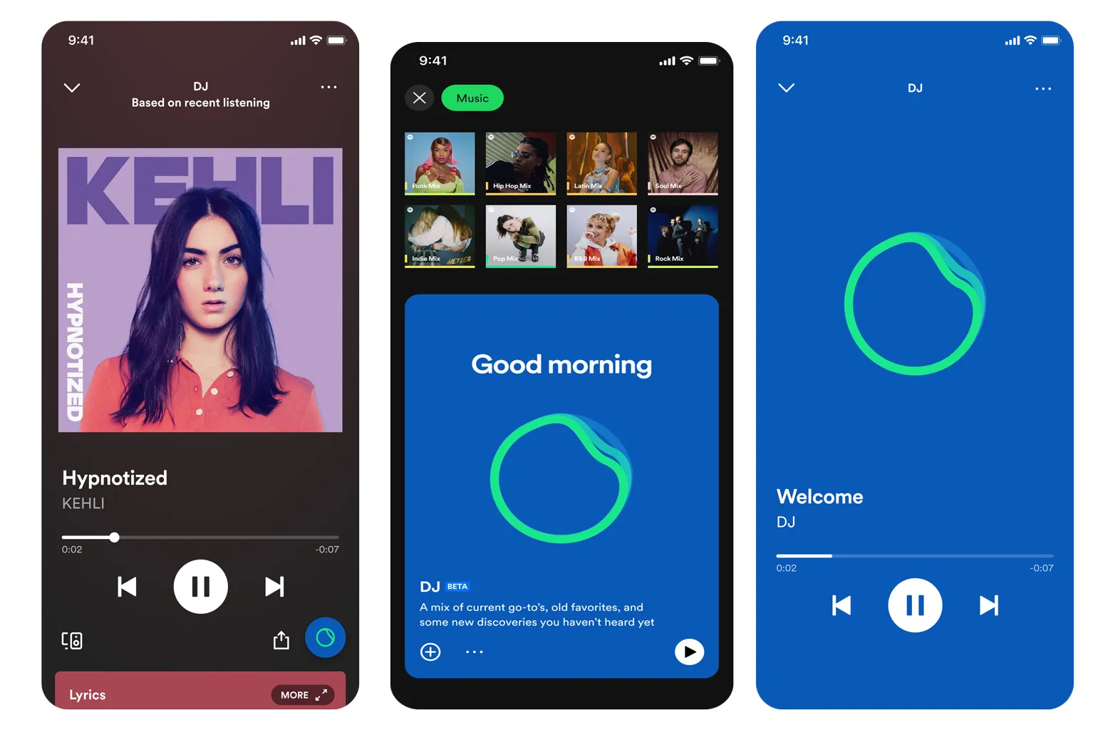 Spotify AI DJ glowing green ring visualizer adapting to voice and genre