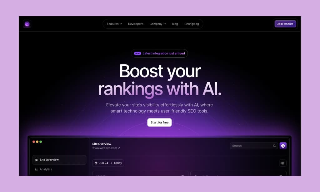 Framer AI launch hero with neon purple aurora gradient field