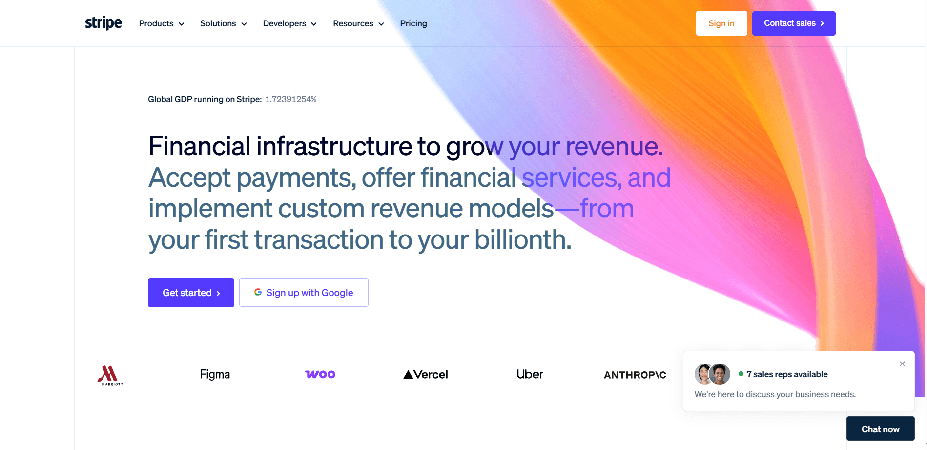 Stripe homepage hero with animated WebGL mesh gradient