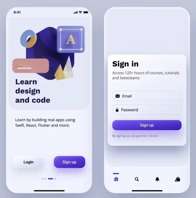 DesignCode claymorphic iOS app design with inflated soft-3D surfaces