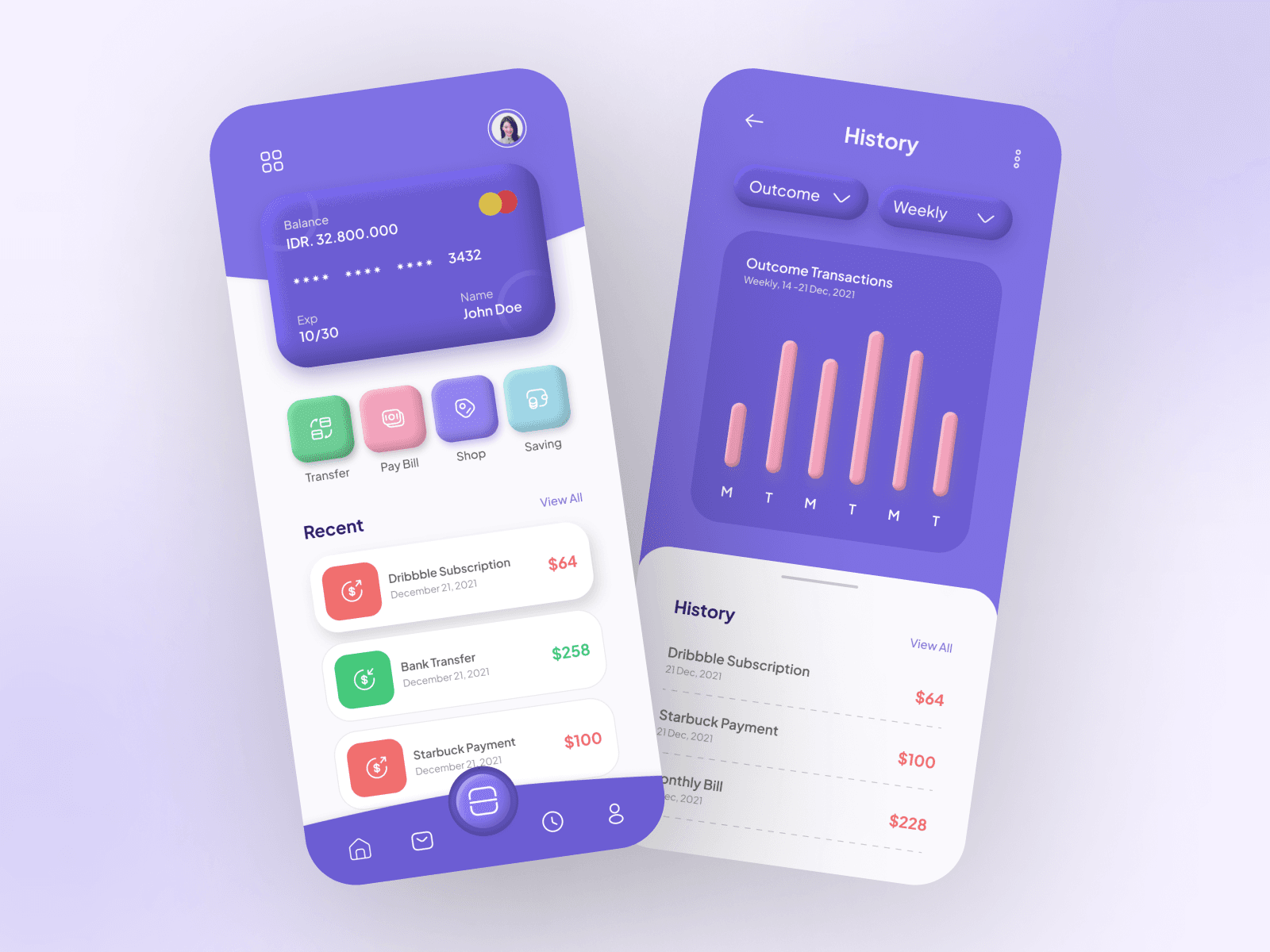 Claymorphic e-wallet and finance app concept with soft 3D cards
