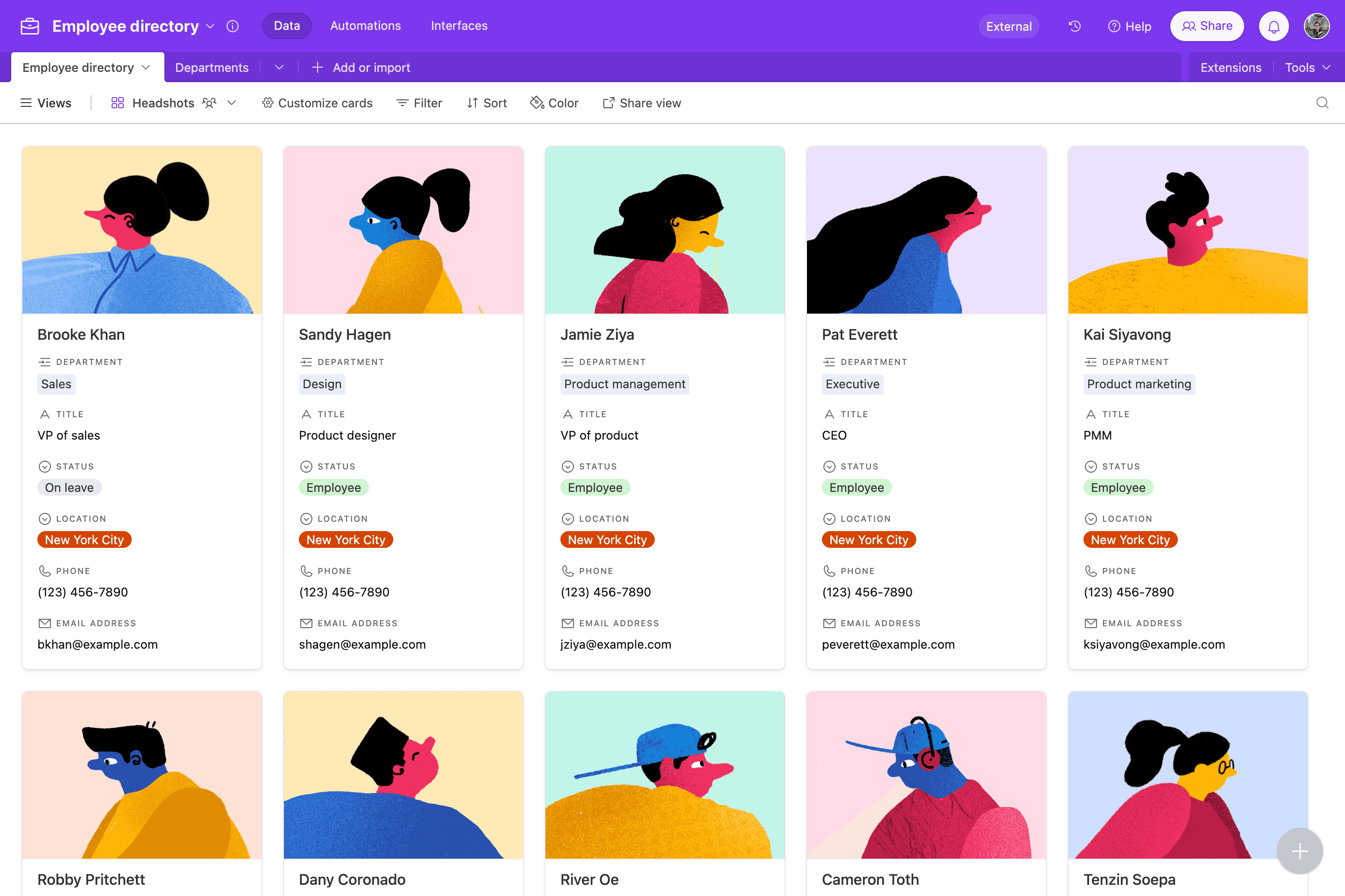 Airtable marketing page using Corporate Memphis / Humaaans illustrations