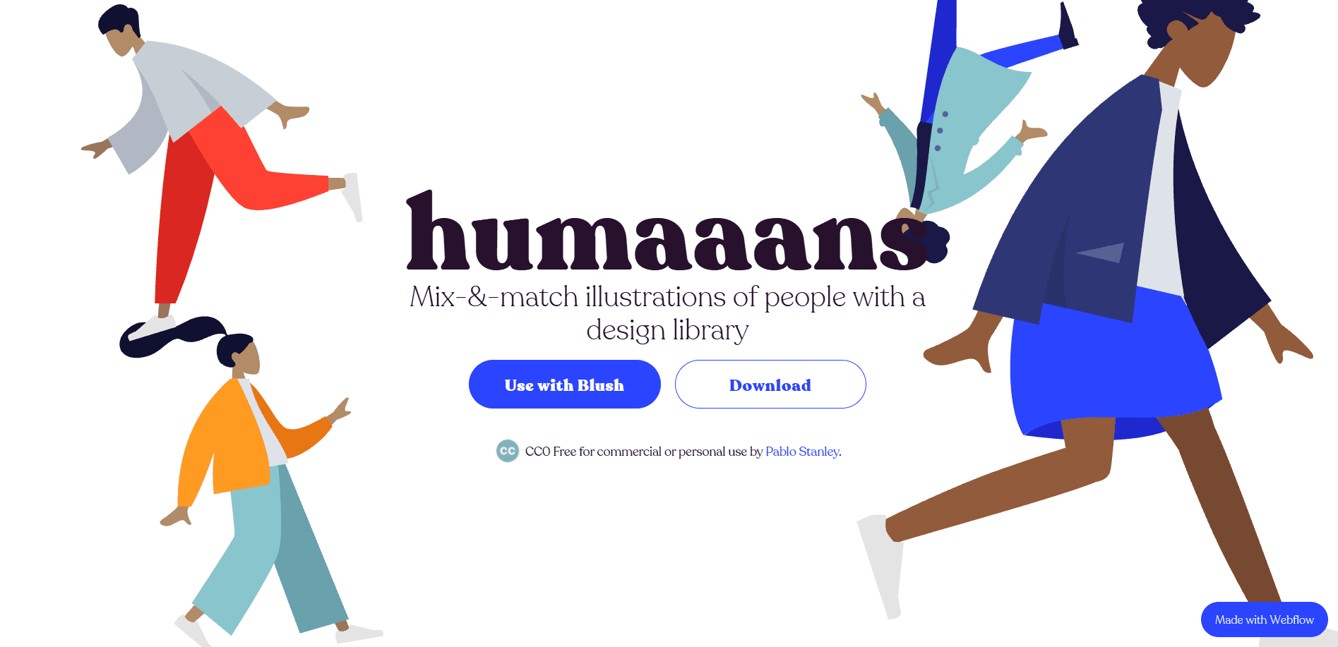 Humaaans landing page with mix-and-match Corporate Memphis figures