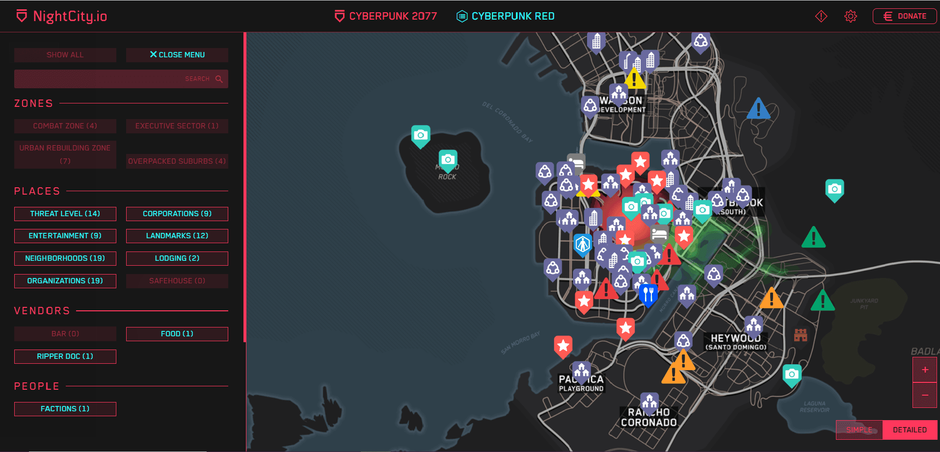 Night City interactive map UI screenshot