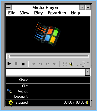 Windows Media Player classic interface with gray beveled controls circa Windows 95/98