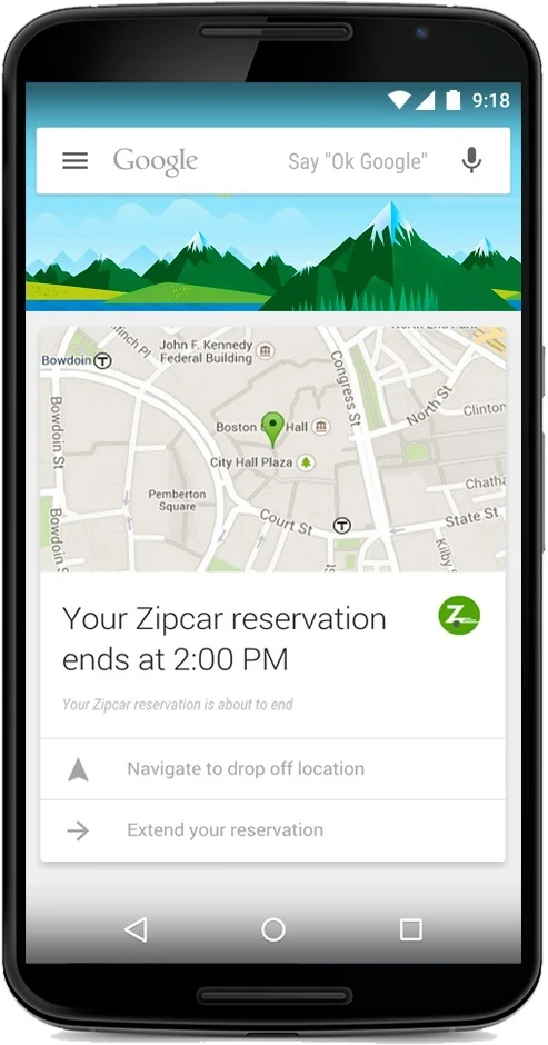 Google Now & Search cards interface screenshot