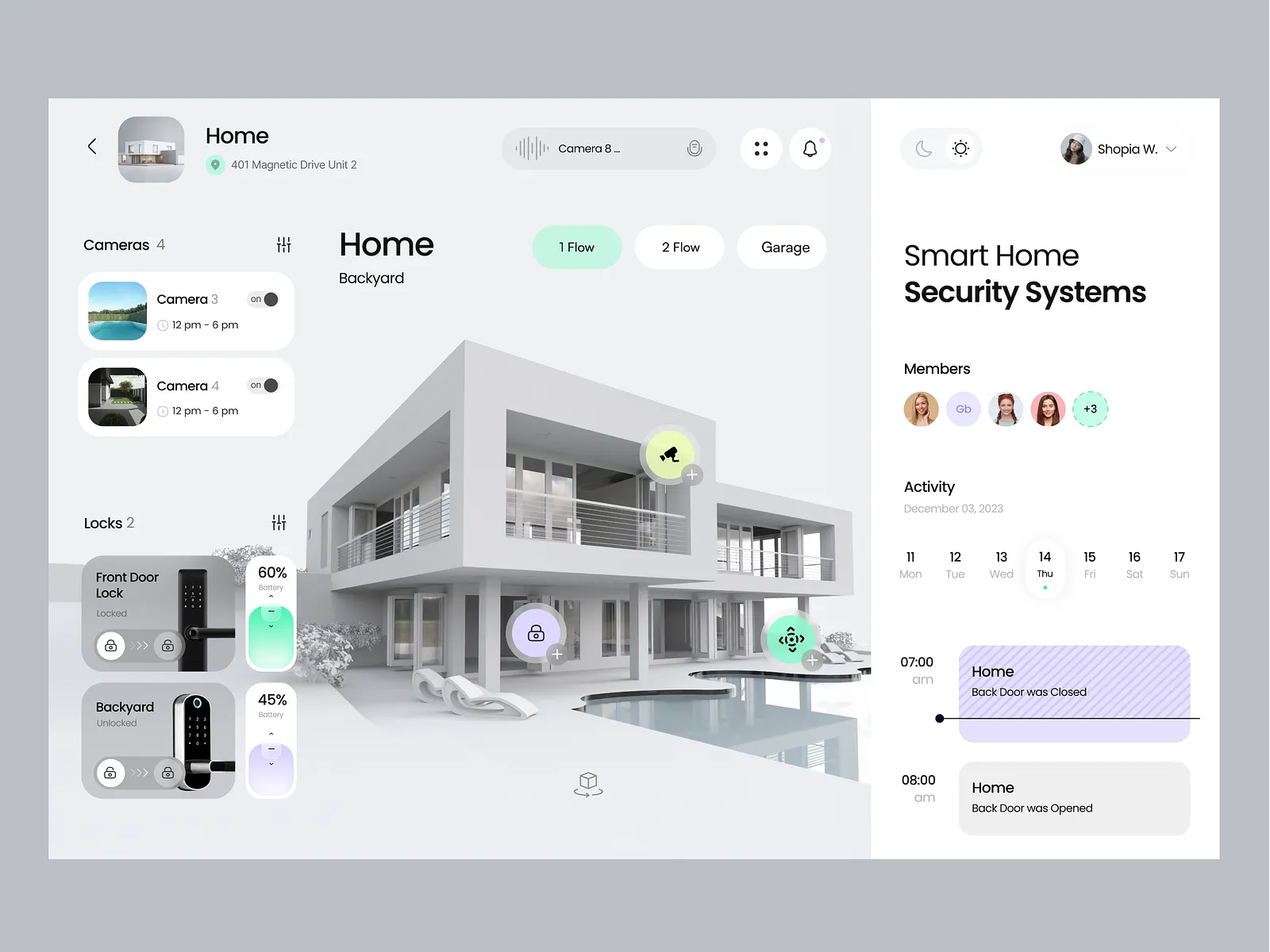 Smart home IoT dashboard with soft toggle switches
