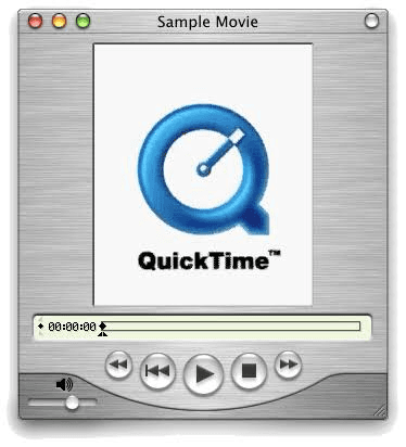 QuickTime Player 4 brushed metal interface with transport controls