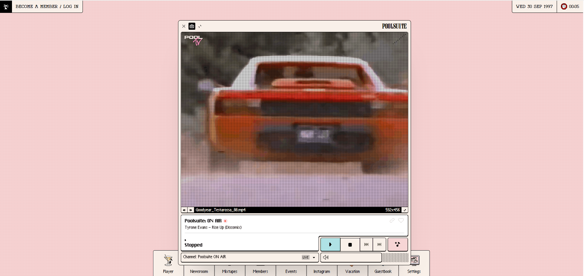 Poolsuite FM web app with retro Mac OS windows and leisure aesthetic