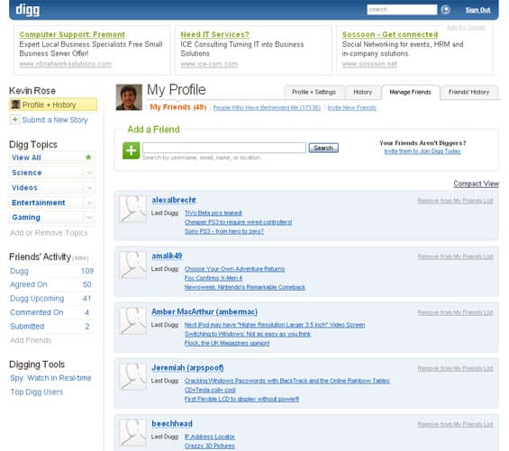 Digg v3 social news website interface