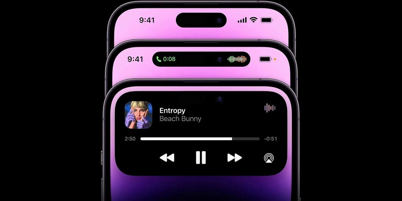Apple Dynamic Island morphing across live activity and status states