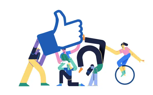 Facebook Alegria illustration system by Buck with elongated flat figures
