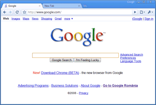 Early Google Chrome browser with glossy tabs