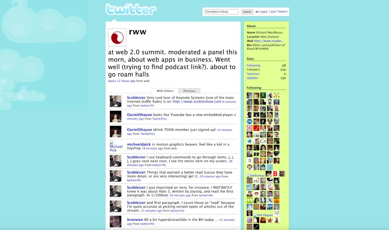 Original Twitter web interface circa 2007